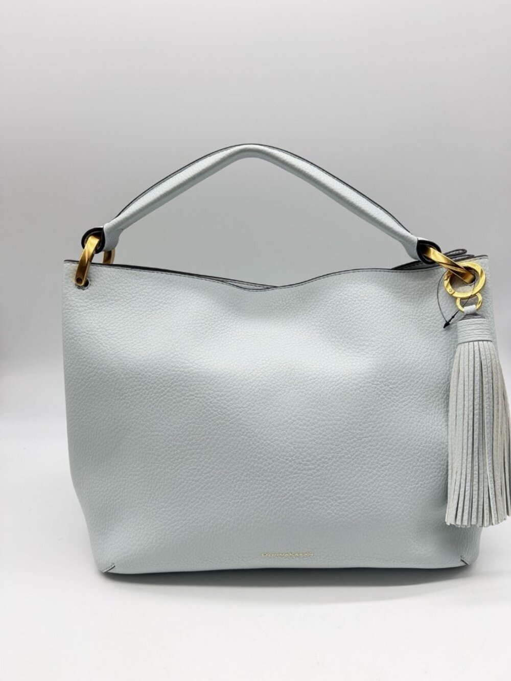 Donna Karan NY Glenwood leather tassel large shoulder bag + Dust bag FROST BLUE
